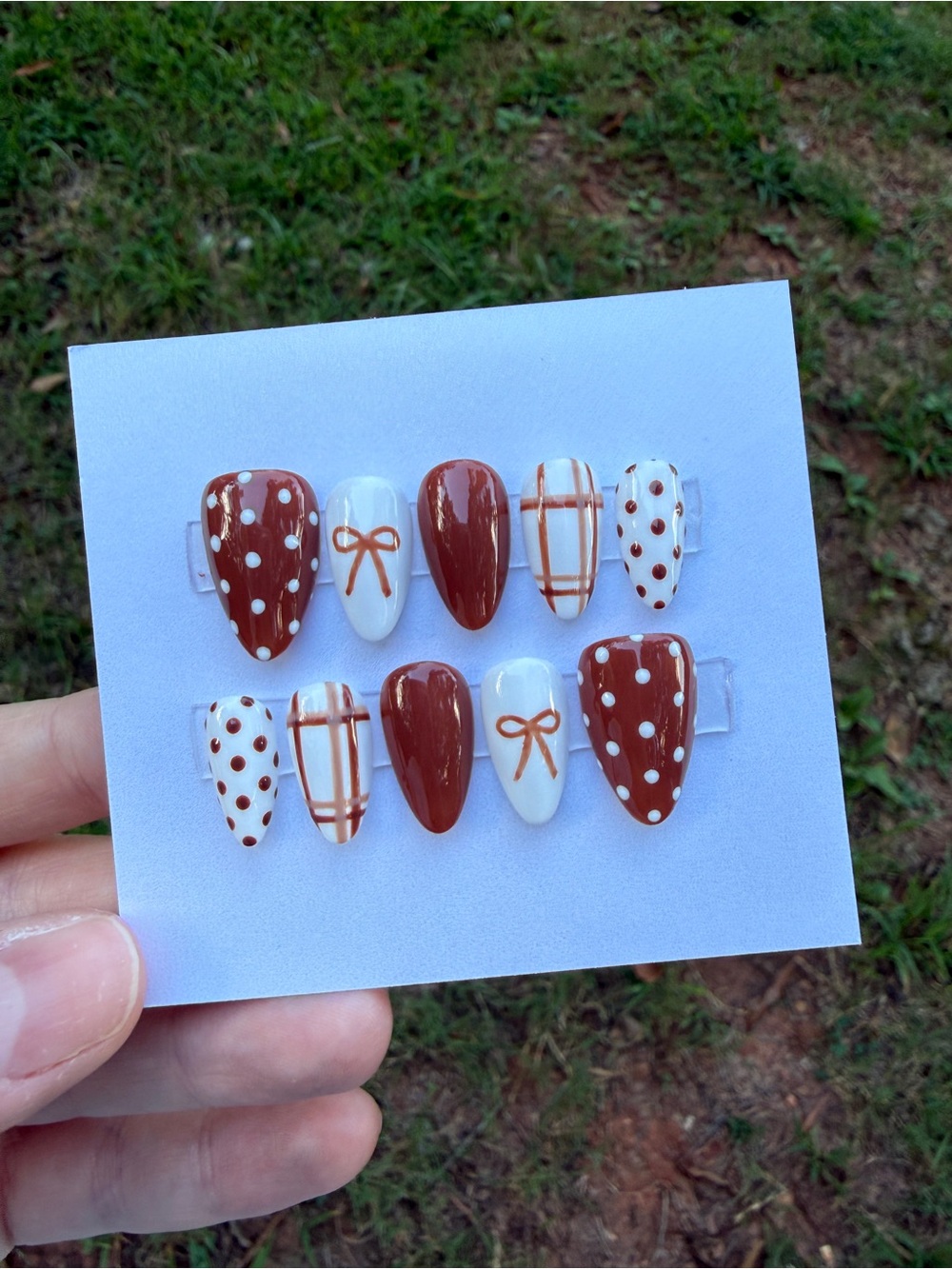 Handpainted Press On Nails Fall Brown
